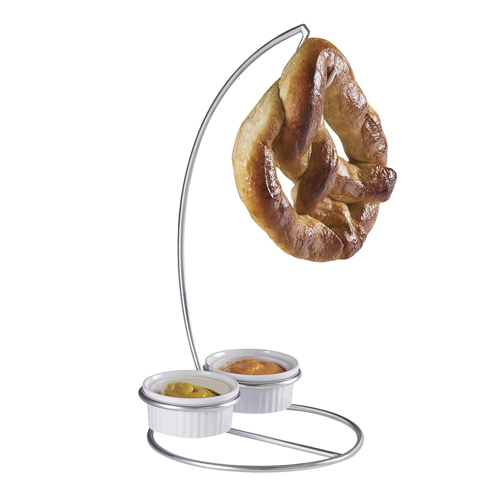 Cal-Mil 4201 Single Pretzel Holder w/ (2) Melamine Ramekins, Silver
