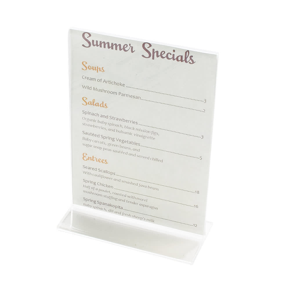 Cal-Mil 506 Tabletop Menu Card Holder - 4" x 6", Acrylic, Clear