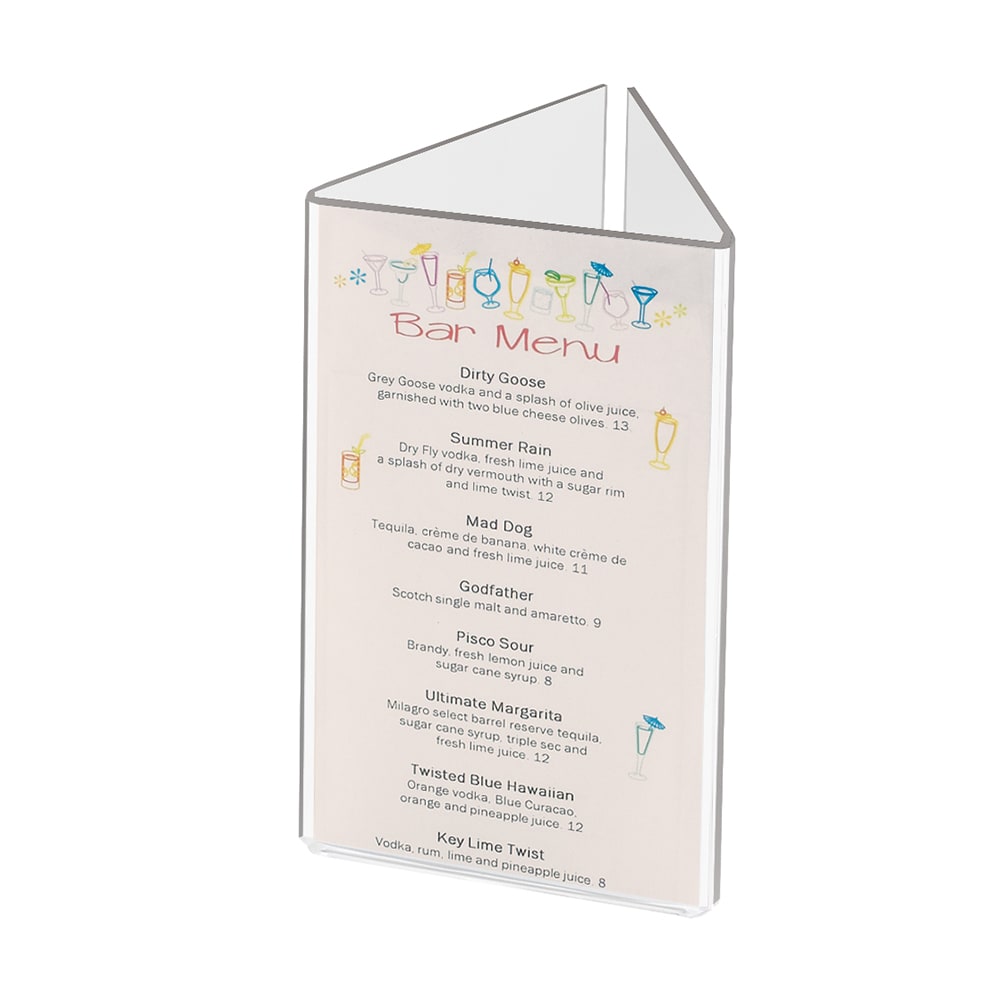 Cal-Mil 542 Tabletop Menu Card Holder - 4 1/4" x 7 1/2", Acrylic, Clear