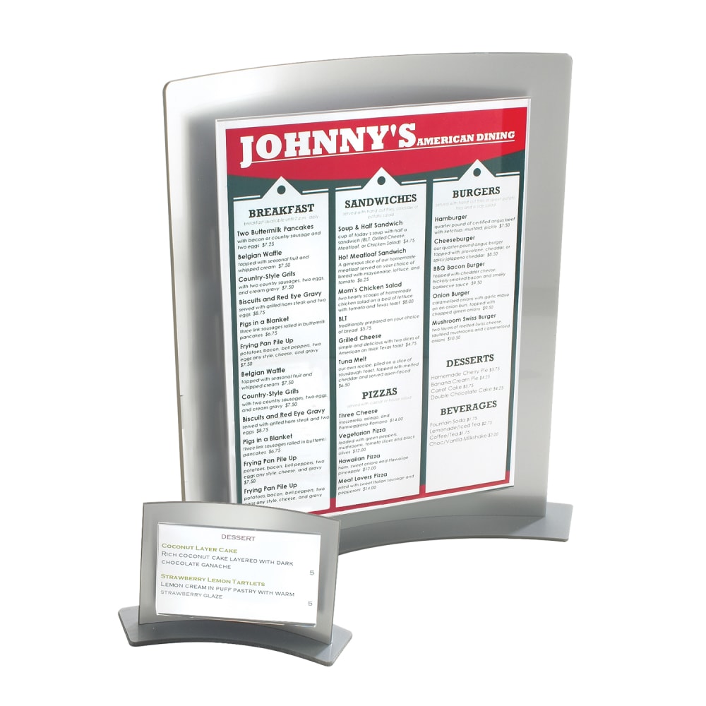 Cal-Mil 828 Tabletop Menu Card Holder - 8.5"W x 11"H, Silver