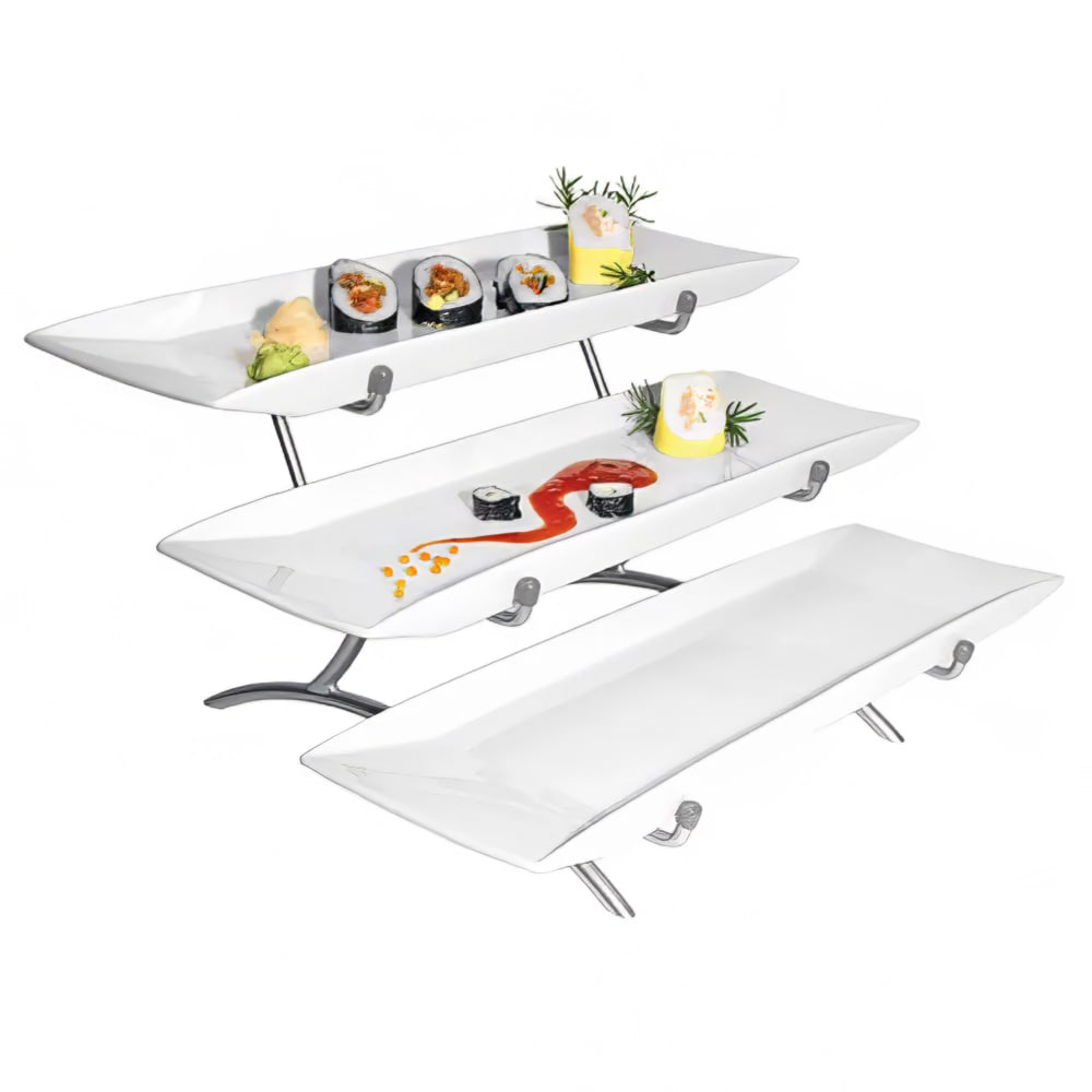 Cal-Mil PP1033-39 3 Step Rectangular Platter Display - Porcelain, Platinum
