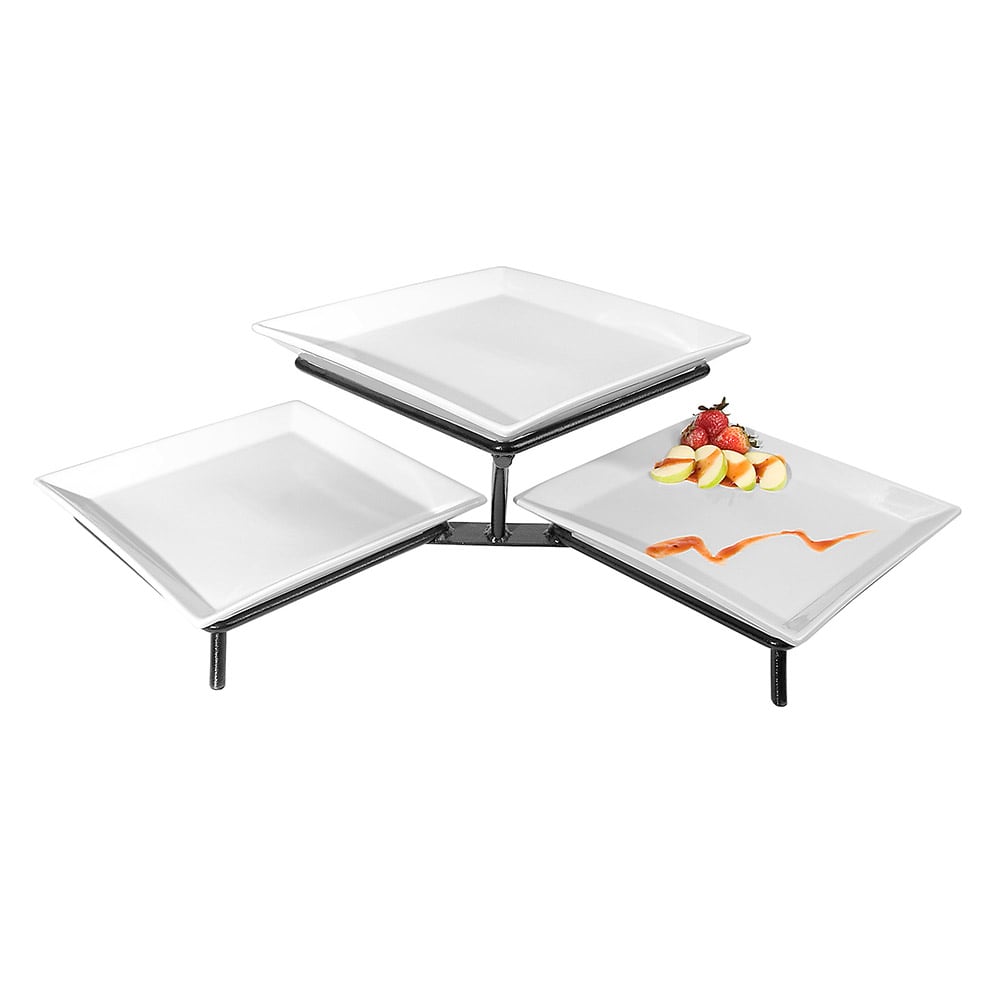 Cal-Mil PP1600-13 2 Tier Square Plate Display - Porcelain, Black