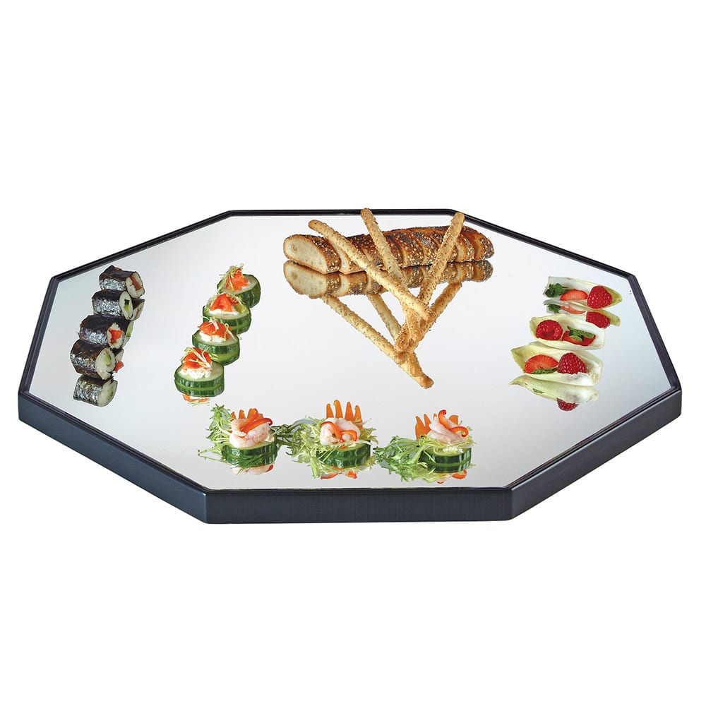 Cal-Mil RR241 24" Octagon Gourmet Display Mirror Tray - Black Acrylic Trim, Glass