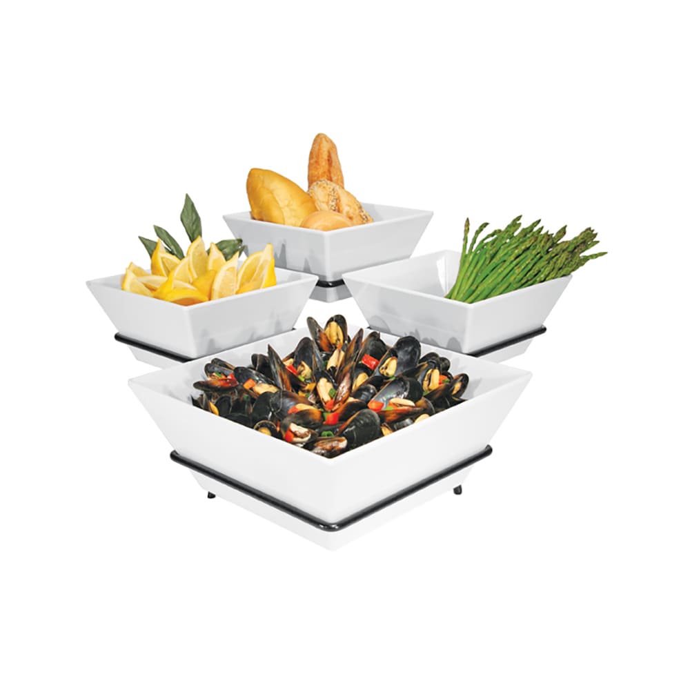Cal-Mil SR1010-13 3 Tier Gourmet Quad Bowl Display - Melamine Bowls, Black