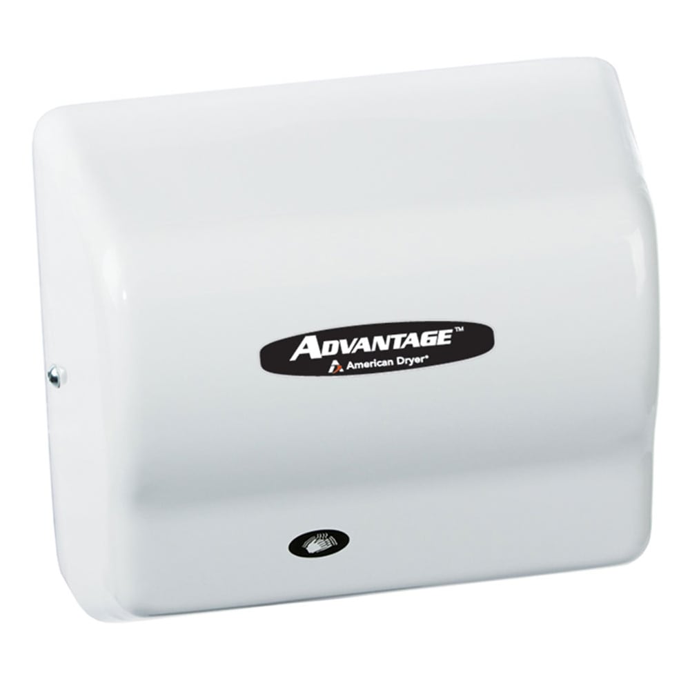 American Dryer Automatic Hand Dryer w/ 25 Second Dry Time - White Epoxy Steel, 100 240v/1ph (AD90-M)