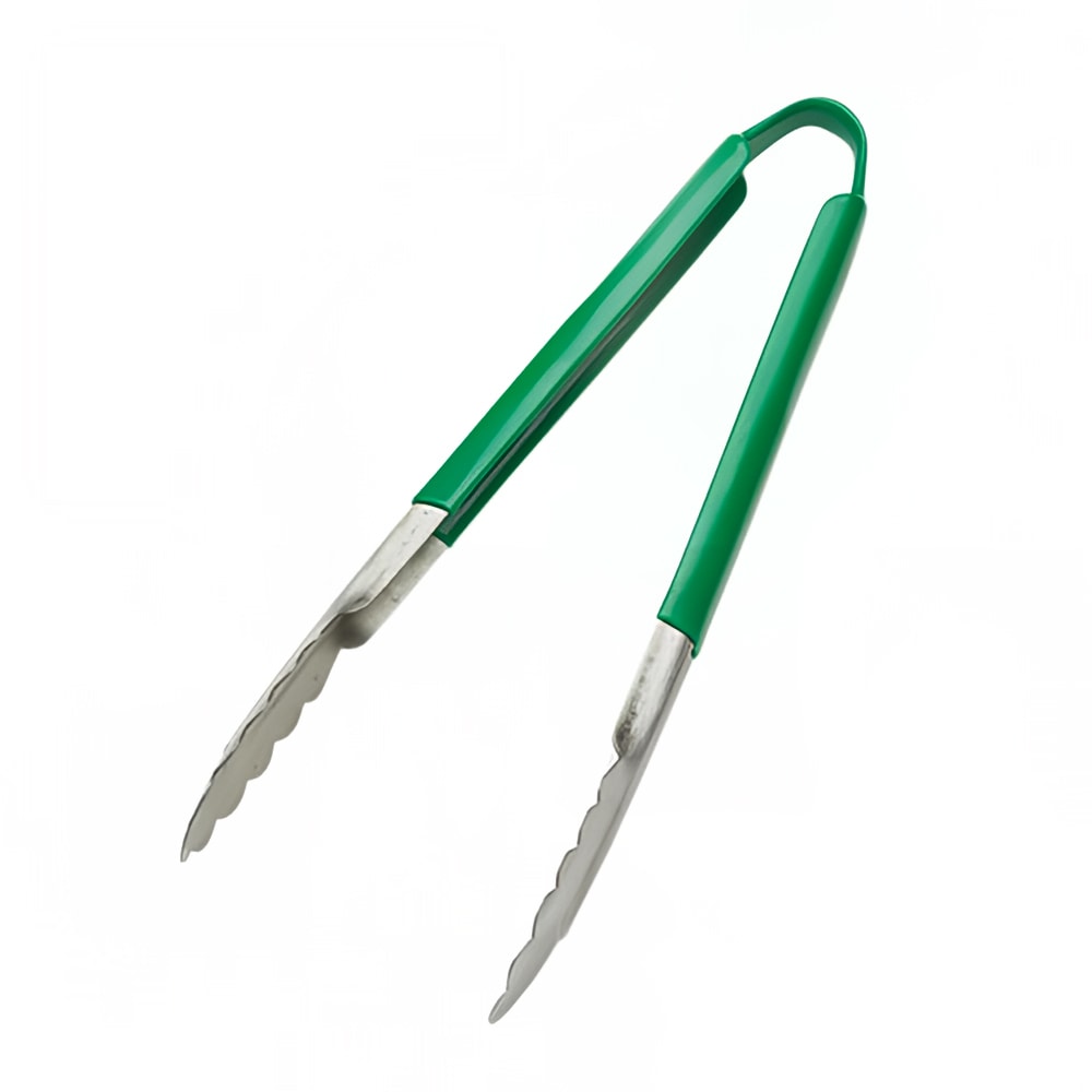 Browne 9"L Stainless Utility Tongs, Green (5511GR)