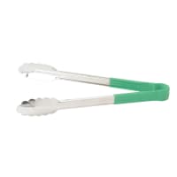 Browne 9"L Stainless Utility Tongs, Green (5511GR) thumbnail 2