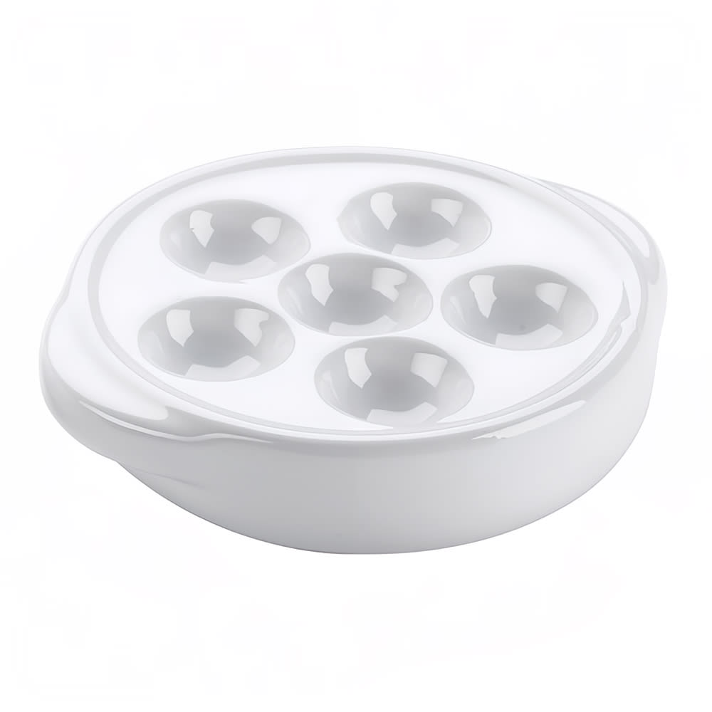 Browne 5 3/10" Round Escargot Plate - 6 Holes, Ceramic, White (744041)