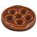 Browne 5 3/10" Round Escargot Plate - 6 Holes, Ceramic, Brown (744046) thumbnail 4