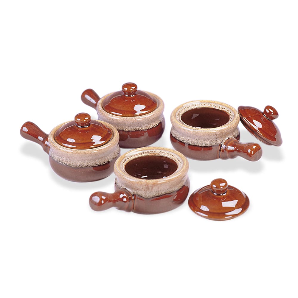Browne 16 oz Ceramic Onion Soup Bowl Set w/ Lid, Brown (744047)