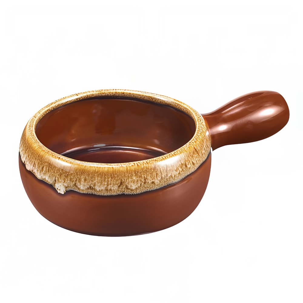 Browne 16 oz Ceramic Onion Soup Bowl, With Side Handle, Brown (744053BR)