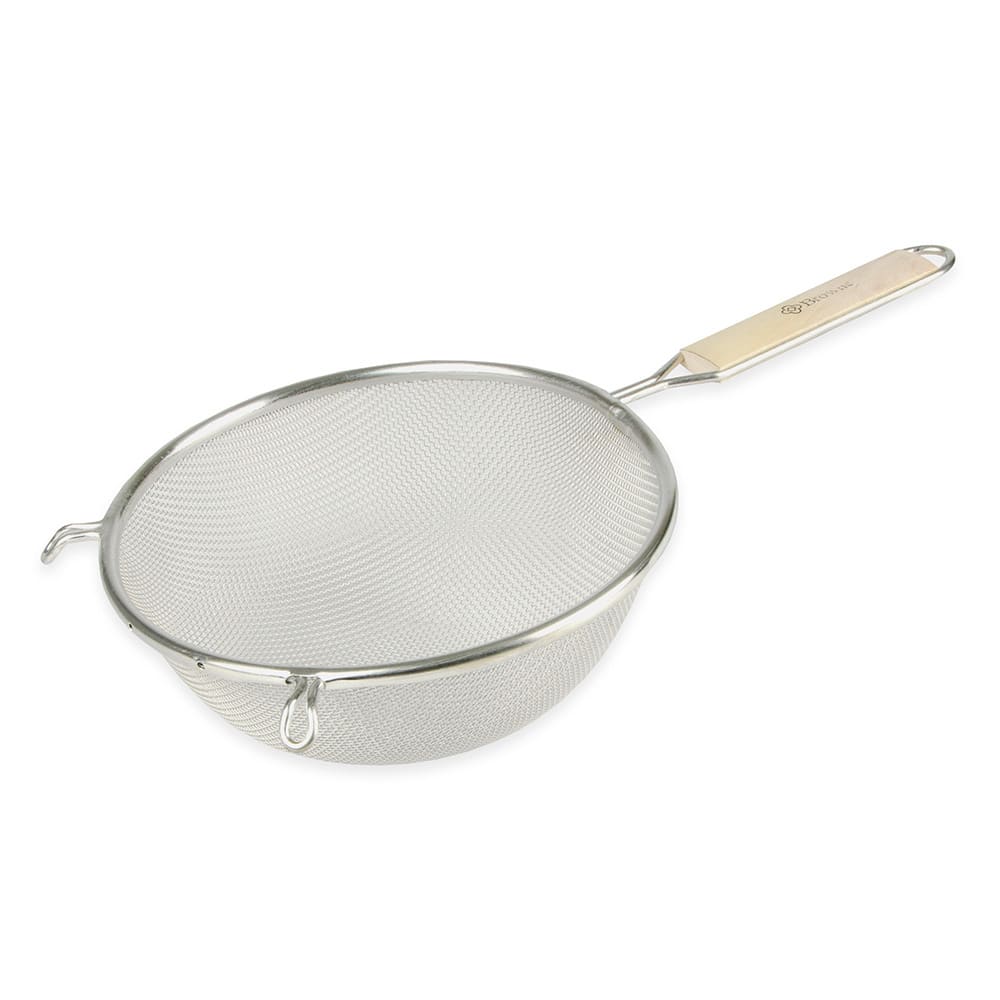 Browne Strainer, Medium Single Mesh, 8" Bowl, 6 1/2"L Handle, Pan Hook (574118)