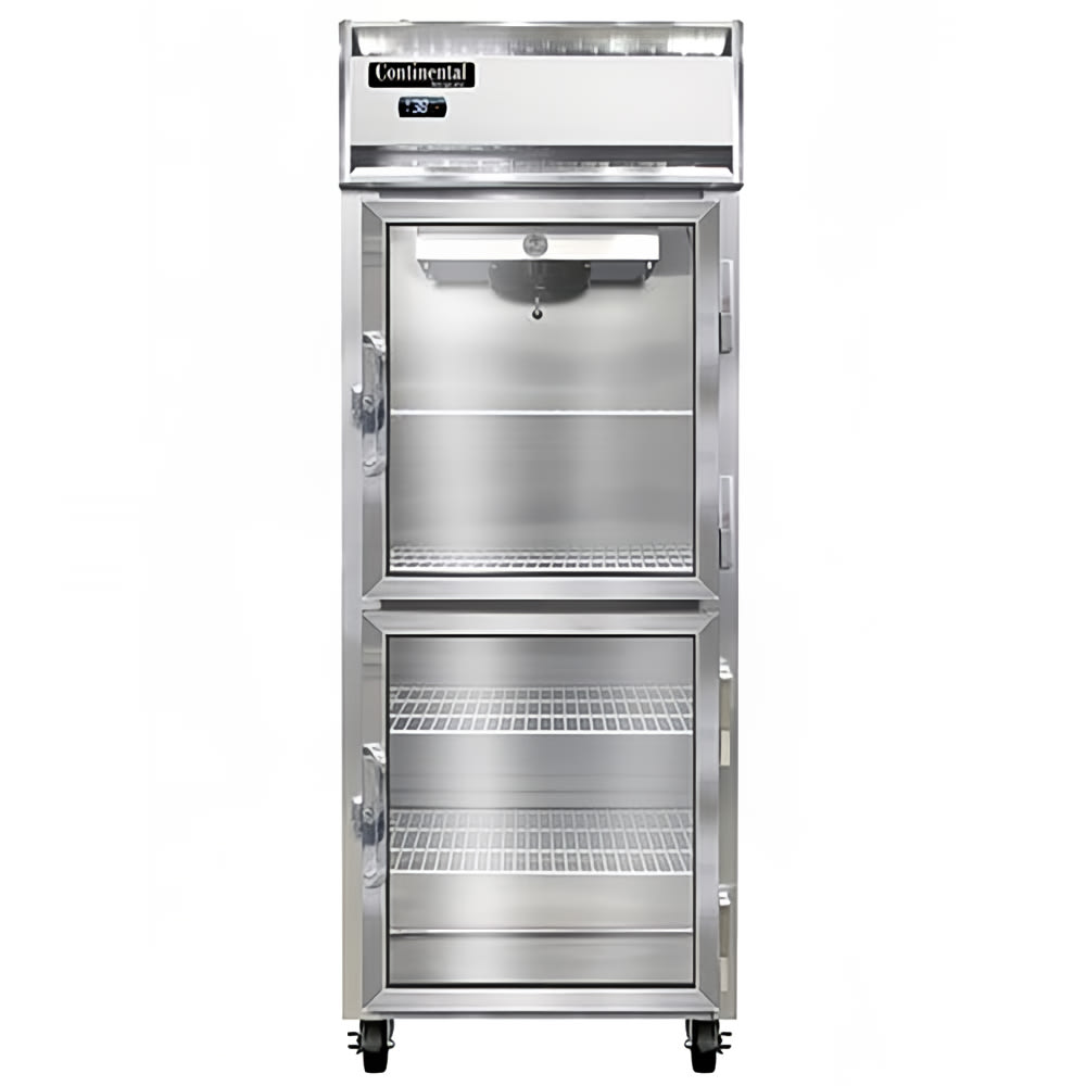 Continental 1RENSSGDHD 28 1/2" One Section Reach In Refrigerator, (2) Right Hinge Glass Doors, 115v