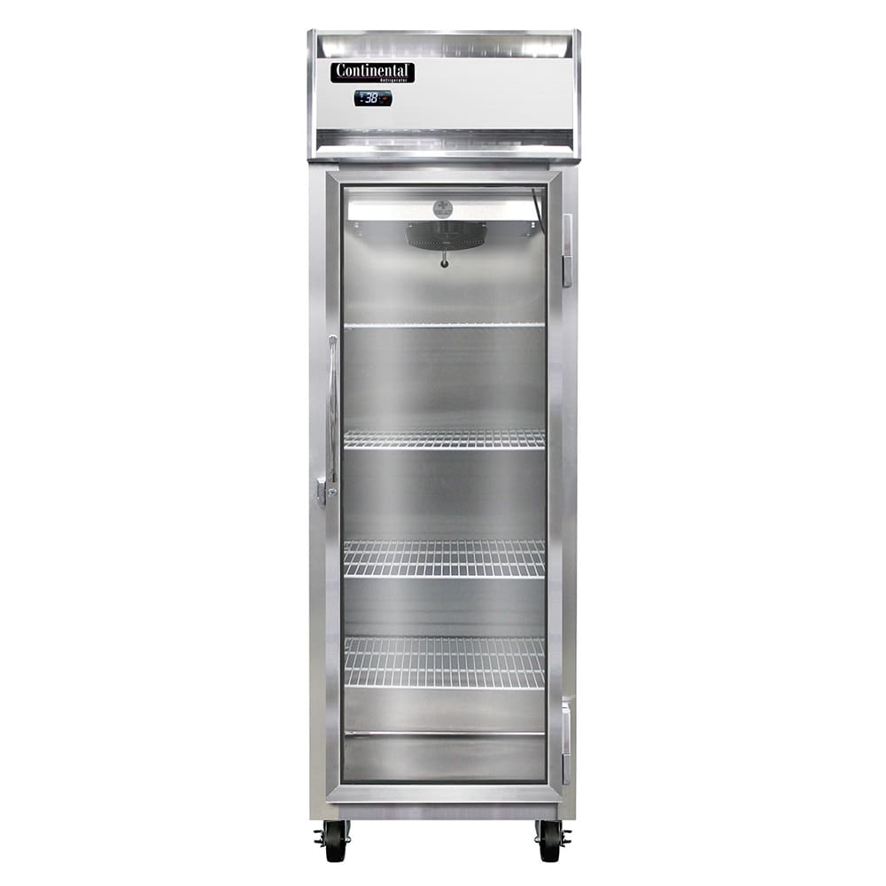 Continental 1RNGD 26" One Section Reach In Refrigerator, (1) Right Hinge Glass Door, 115v