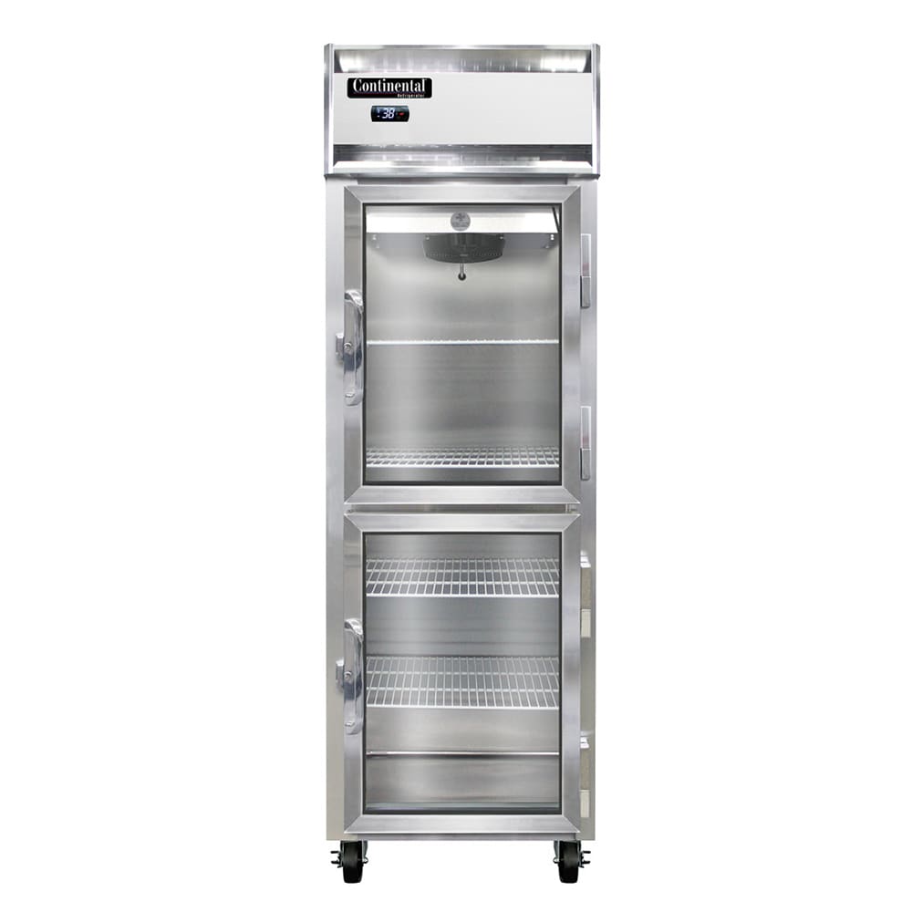Continental 1RNGDHD 26" One Section Reach In Refrigerator, (2) Right Hinge Glass Doors, Top Compressor, 115v