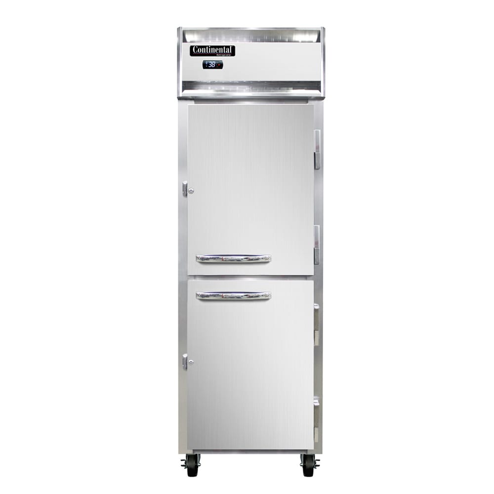 Continental 1RNPTHD 26" One Section Pass Thru Refrigerator, (4) Right Hinge Solid Doors, Top Compressor, 115v