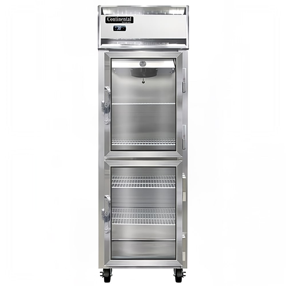 Continental 1RNSAGDHD 26" One Section Reach In Refrigerator, (2) Right Hinge Glass Doors, Top Compressor, 115v