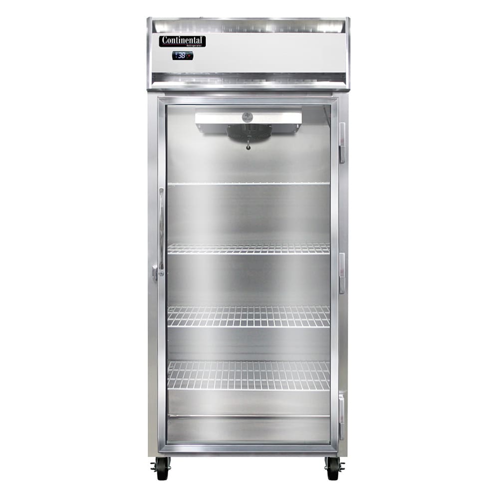 Continental 1RXNGD 36 1/4" One Section Reach In Refrigerator, (1) Right Hinge Glass Door, Top Compressor, 115v