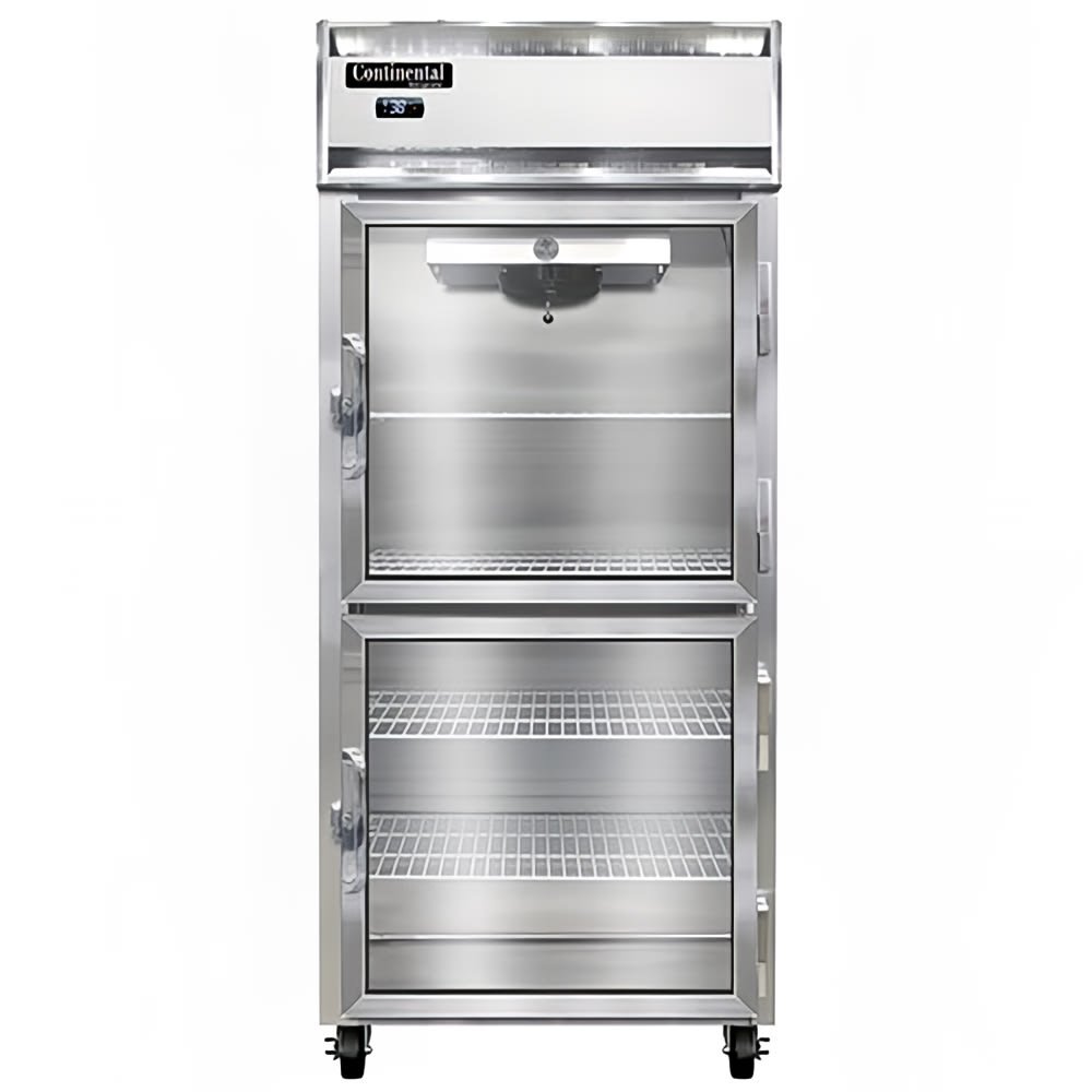 Continental 1RXNSSGDHD 36 1/4" One Section Reach In Refrigerator, (2) Right Hinge Glass Doors, Top Compressor, 115v