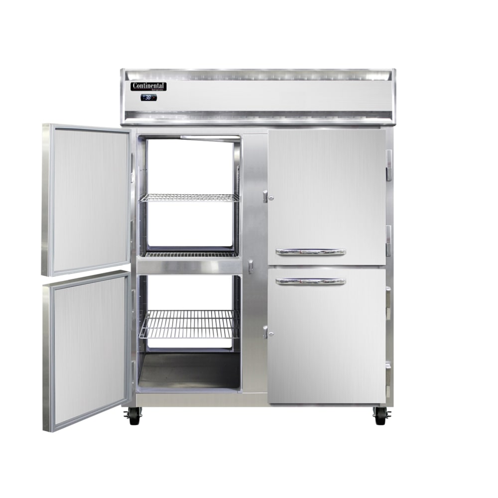 Continental 2RENPTHD 57" Two Section Pass Thru Refrigerator, (8) Left/Right Hinge Solid Doors, Top Compressor, 115v