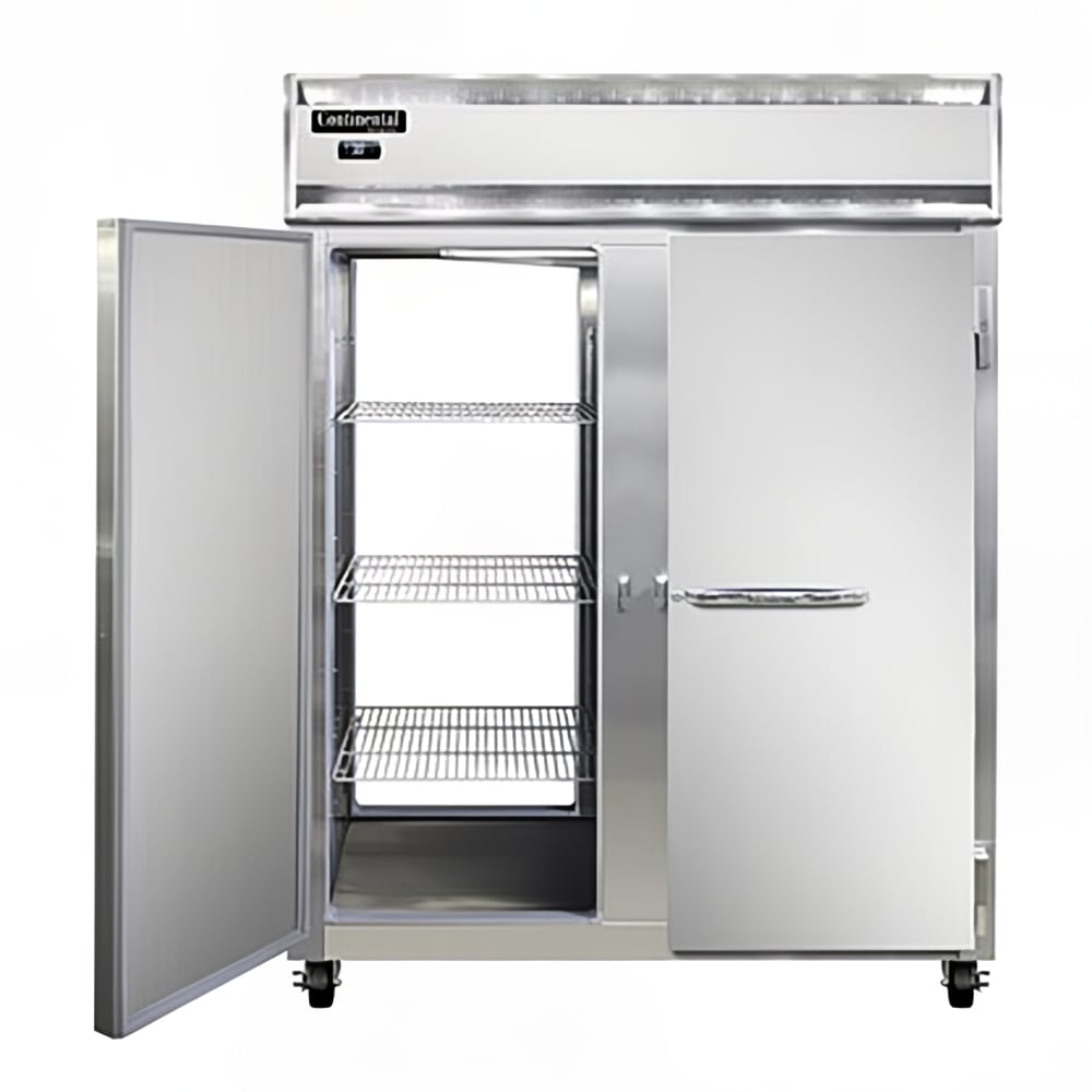 Continental 2RENSAPT 57" Two Section Pass Thru Refrigerator, (4) Left/Right Hinge Solid Doors, Top Compressor, 115v