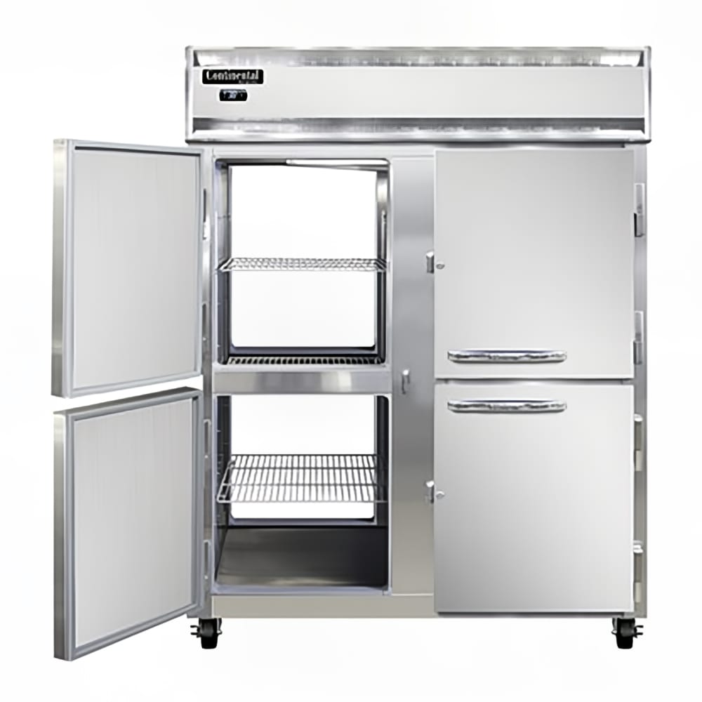 Continental 2RENSAPTHD 57" Two Section Pass Thru Refrigerator, (8) Left/Right Hinge Solid Doors, Top Compressor, 115v