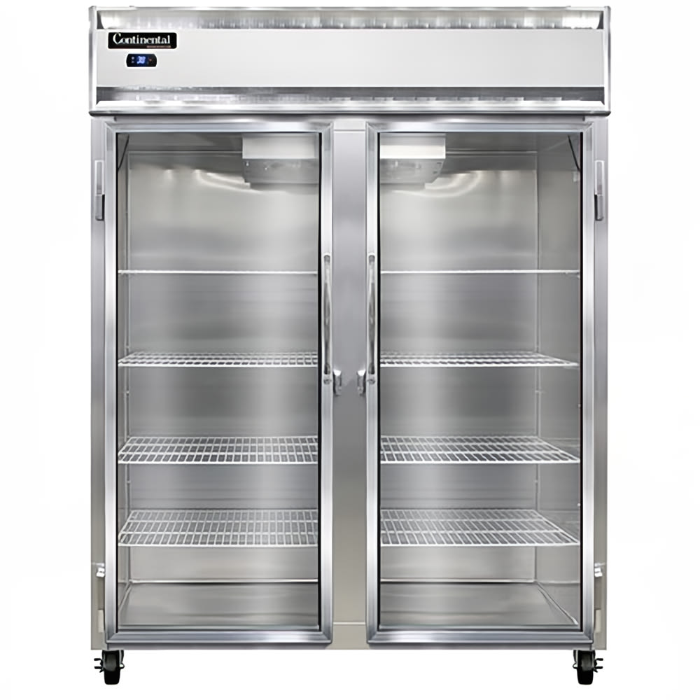 Continental 2RESNGD 57" Two Section Reach In Refrigerator, (2) Left/Right Hinge Glass Doors, Top Compressor, 115v
