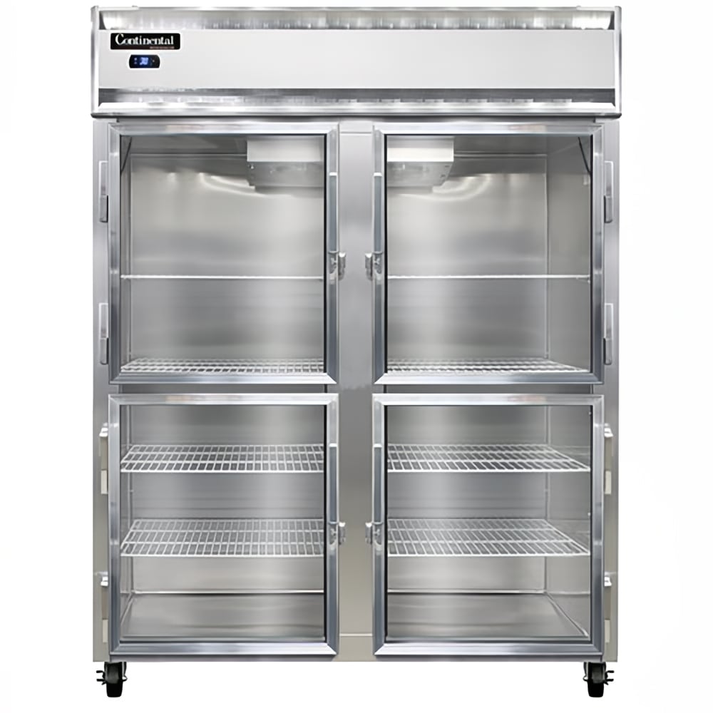 Continental 2RESNSAGDHD 57" Two Section Reach In Refrigerator, (4) Left/Right Hinge Glass Doors, Top Compressor, 115v