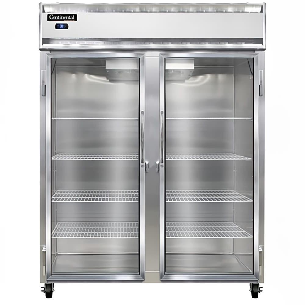 Continental 2RESNSSGD 57" Two Section Reach In Refrigerator, (2) Left/Right Hinge Glass Doors, Top Compressor, 115v