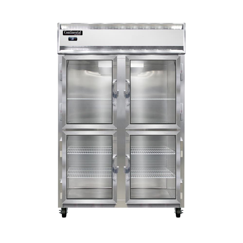 Continental 2RNGDHD 52" Two Section Reach In Refrigerator, (4) Left/Right Hinge Glass Doors, Top Compressor, 115v