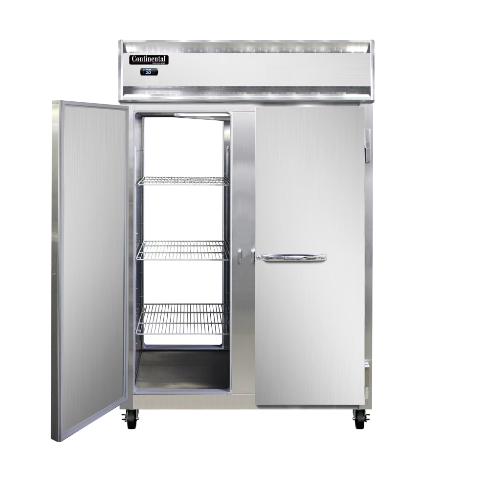Continental 2RNPT 52" Two Section Pass Thru Refrigerator, (4) Left/Right Hinge Solid Doors, Top Compressor, 115v