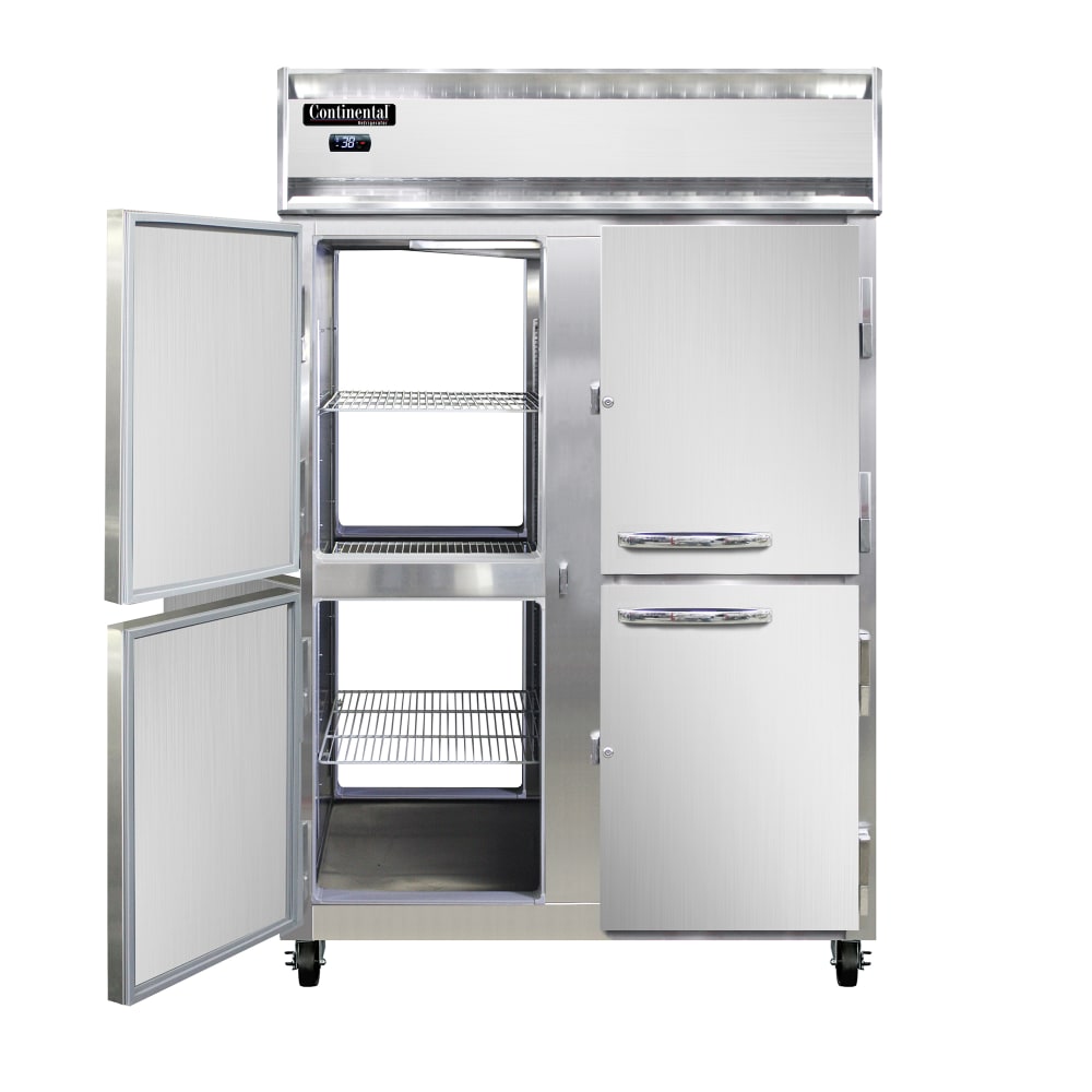 Continental 2RNPTHD 52" Two Section Pass Thru Refrigerator, (8) Left/Right Hinge Solid Doors, Top Compressor, 115v