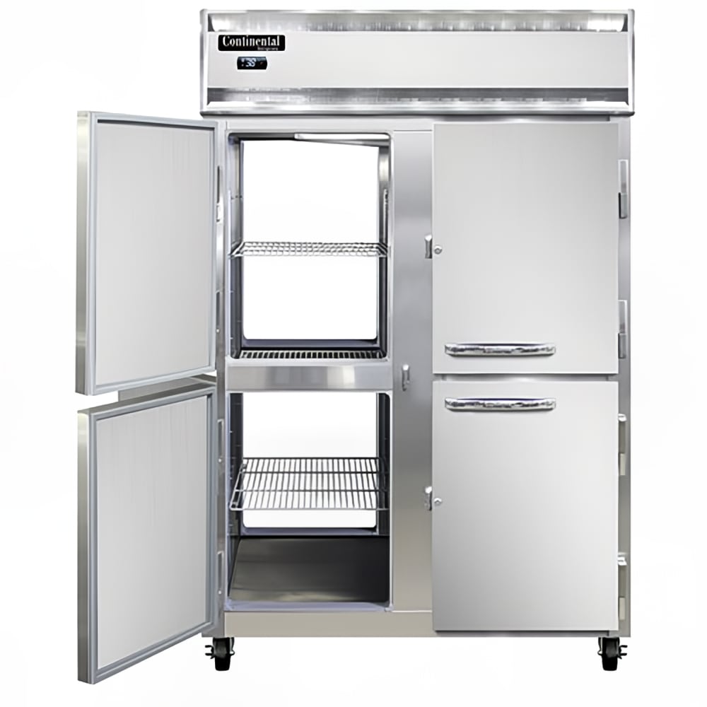 Continental 2RNSAPTHD 52" Two Section Pass Thru Refrigerator, (8) Left/Right Hinge Solid Doors, Top Compressor, 115v