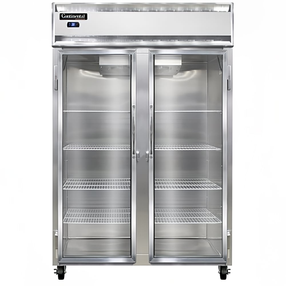 Continental 2RNSSGD 52" Two Section Reach In Refrigerator, (2) Left/Right Hinge Glass Doors, Top Compressor, 115v