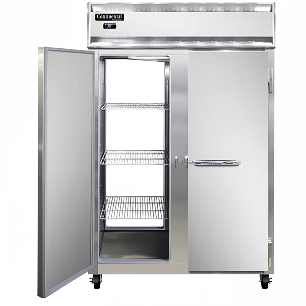 Continental 2RNSSPT 52" Two Section Pass Thru Refrigerator, (4) Left/Right Hinge Solid Doors, Top Compressor, 115v