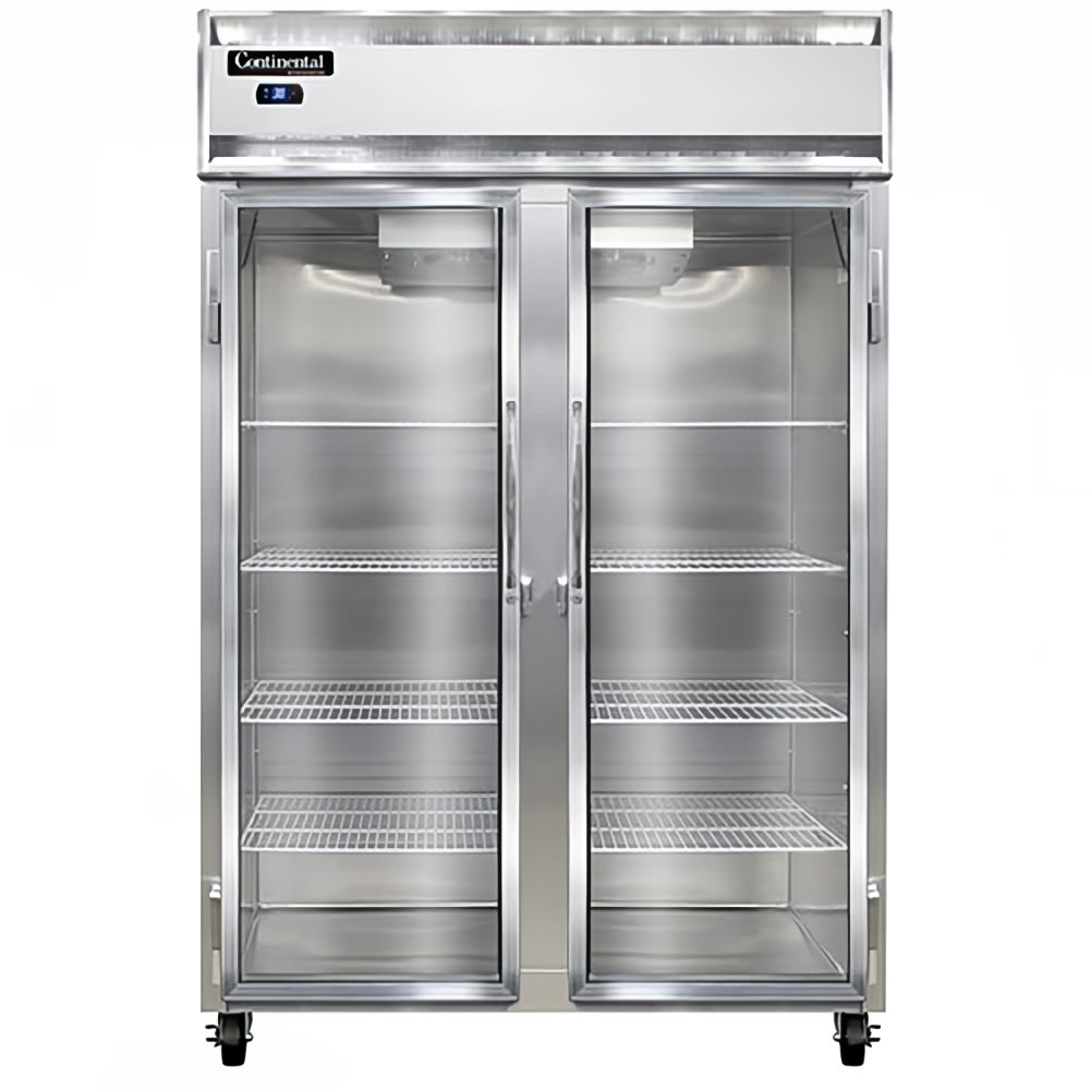 Continental 2RSNGD 52" Two Section Reach In Refrigerator, (2) Left/Right Hinge Glass Doors, Top Compressor, 115v