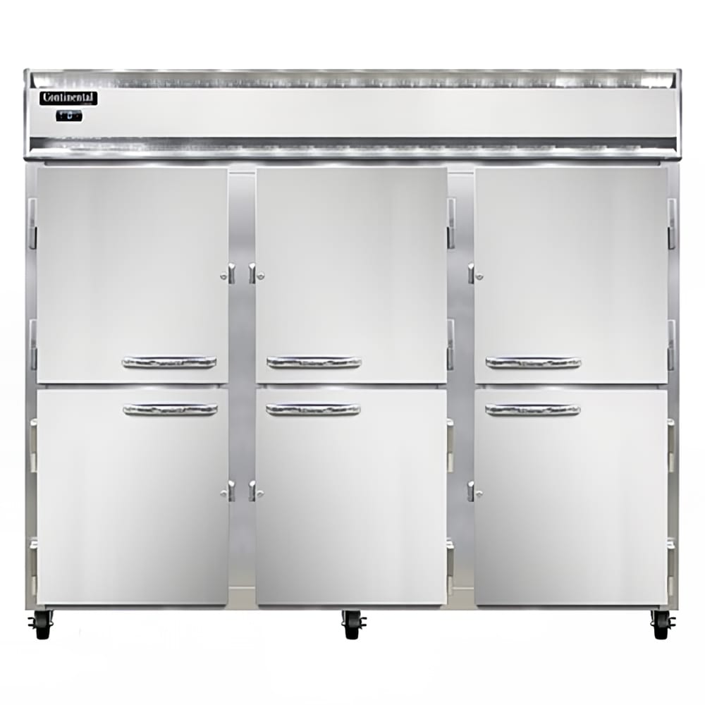 Continental 3FENSAHD 85 1/2" Three Section Reach In Freezer, (6) Left/Right Hinge Solid Doors, 115/208-230v