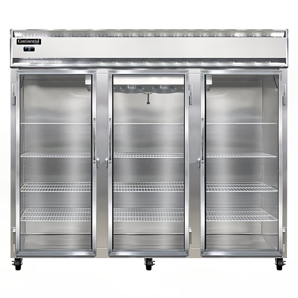 Continental 3FENSSGD 85 1/2" Three Section Reach In Freezer, (3) Left/Right Hinge Glass Doors, 115/208-230v