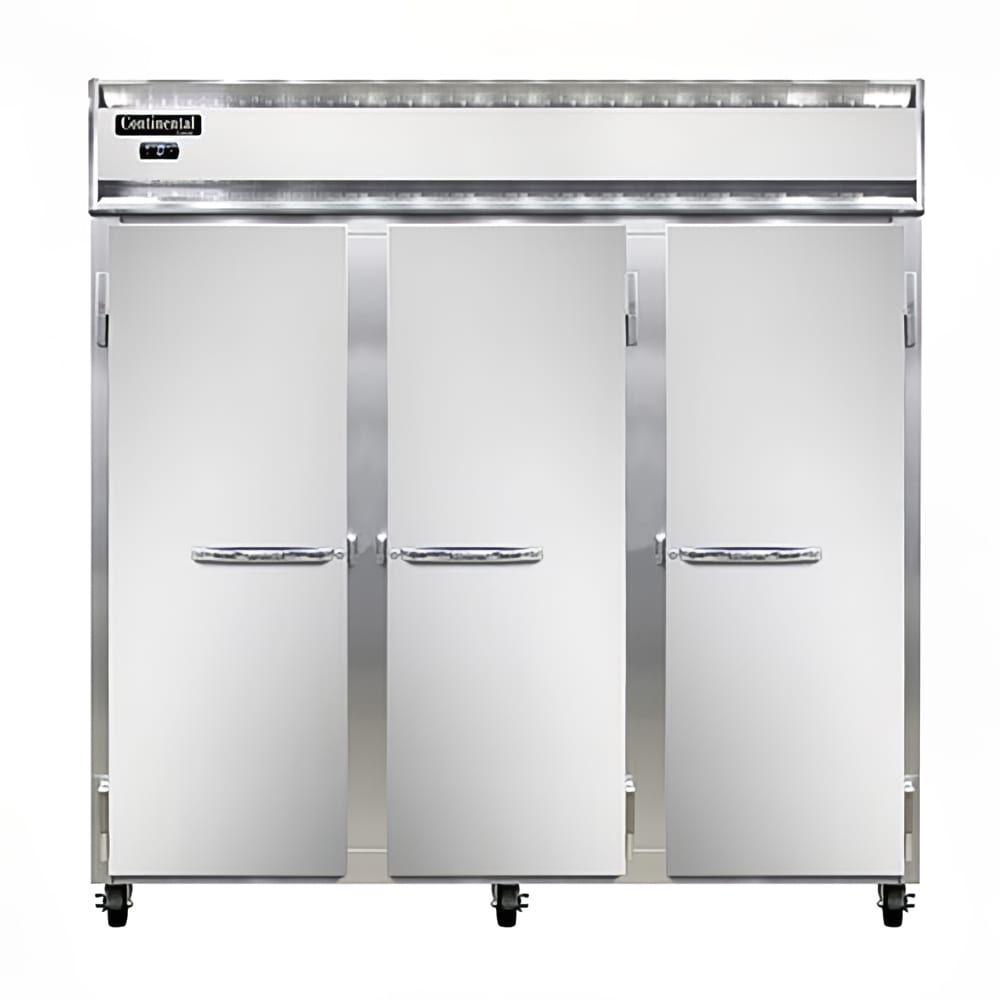 Continental 3FNSA 78" Three Section Reach In Freezer, (3) Left/Right Hinge Solid Doors, 115/208-230v