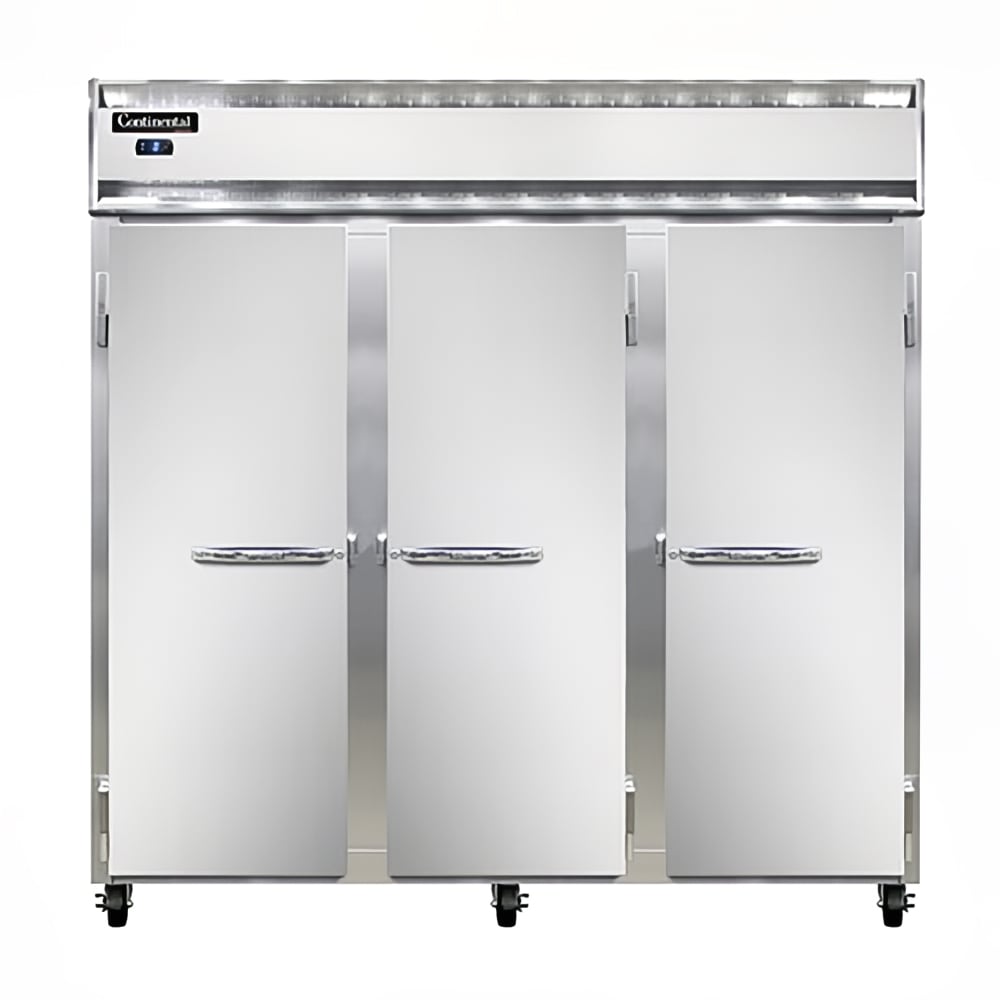 Continental 3FSNSA 78" Three Section Reach In Freezer, (3) Left/Right Hinge Solid Doors, 115/208-230v