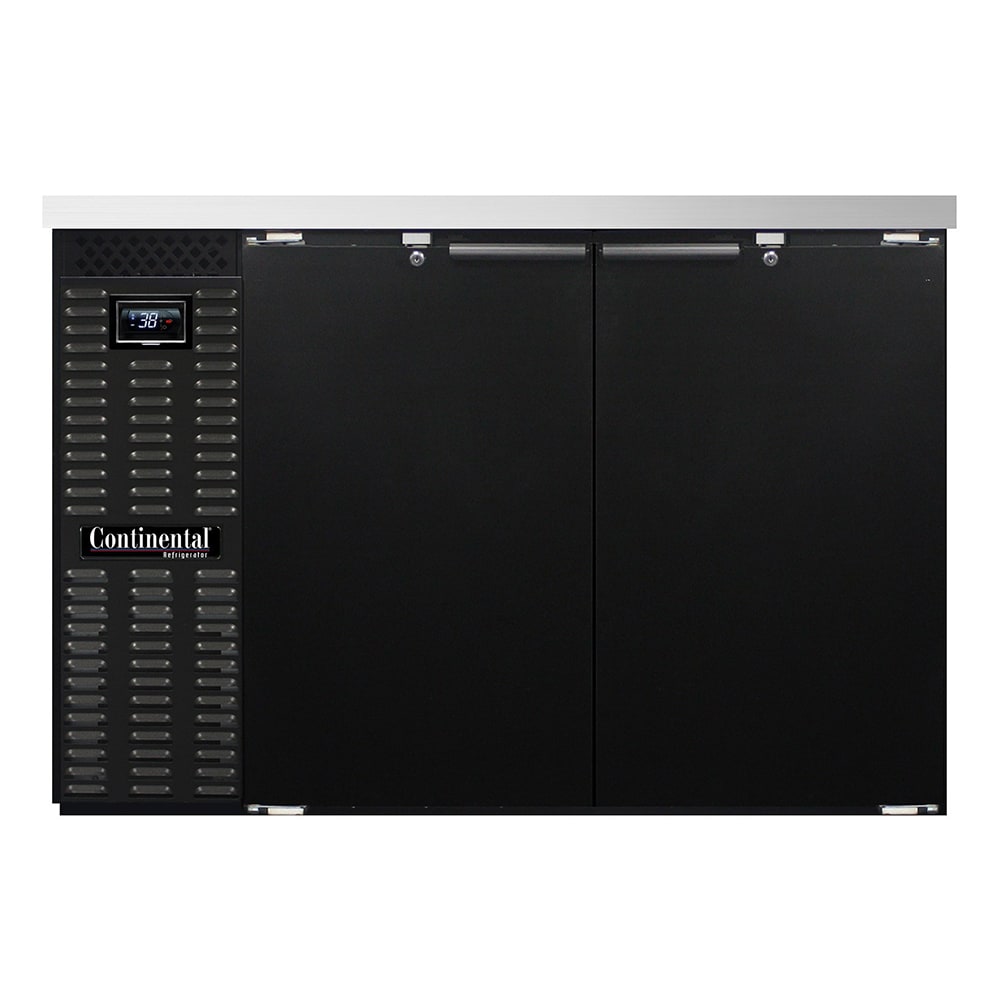 Continental BB50N 50" Bar Refrigerator - (2) Swinging Solid Doors, Black, 115v