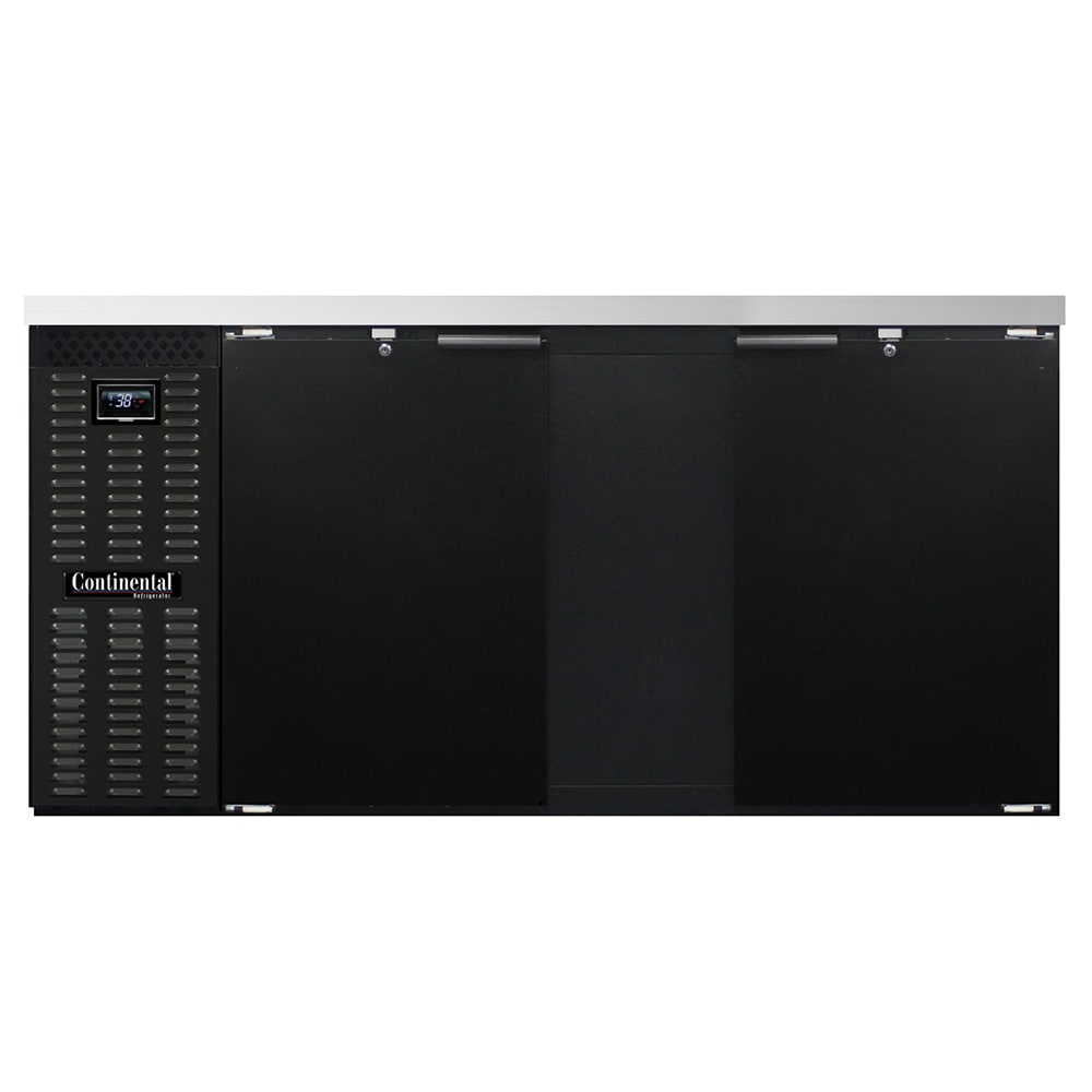 Continental BB69N 69" Bar Refrigerator - 2 Swinging Solid Doors, Black, 115v