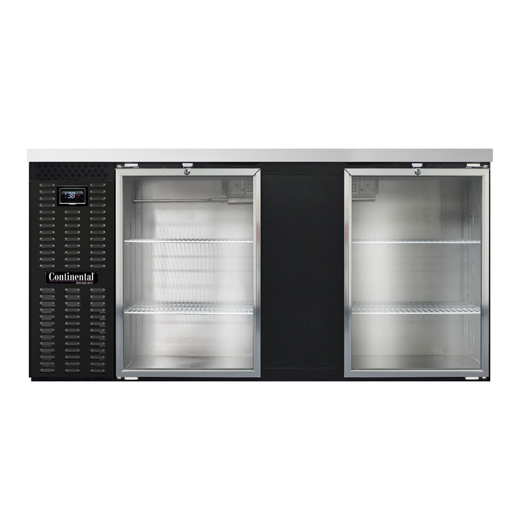 Continental BB69NGD 69" Bar Refrigerator - 2 Swinging Glass Doors, Black, 115v