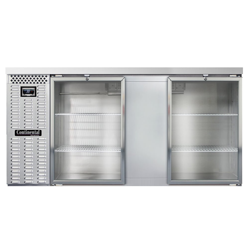 Continental BB69NSSGD 69" Bar Refrigerator - 2 Swinging Glass Doors, Stainless, 115v