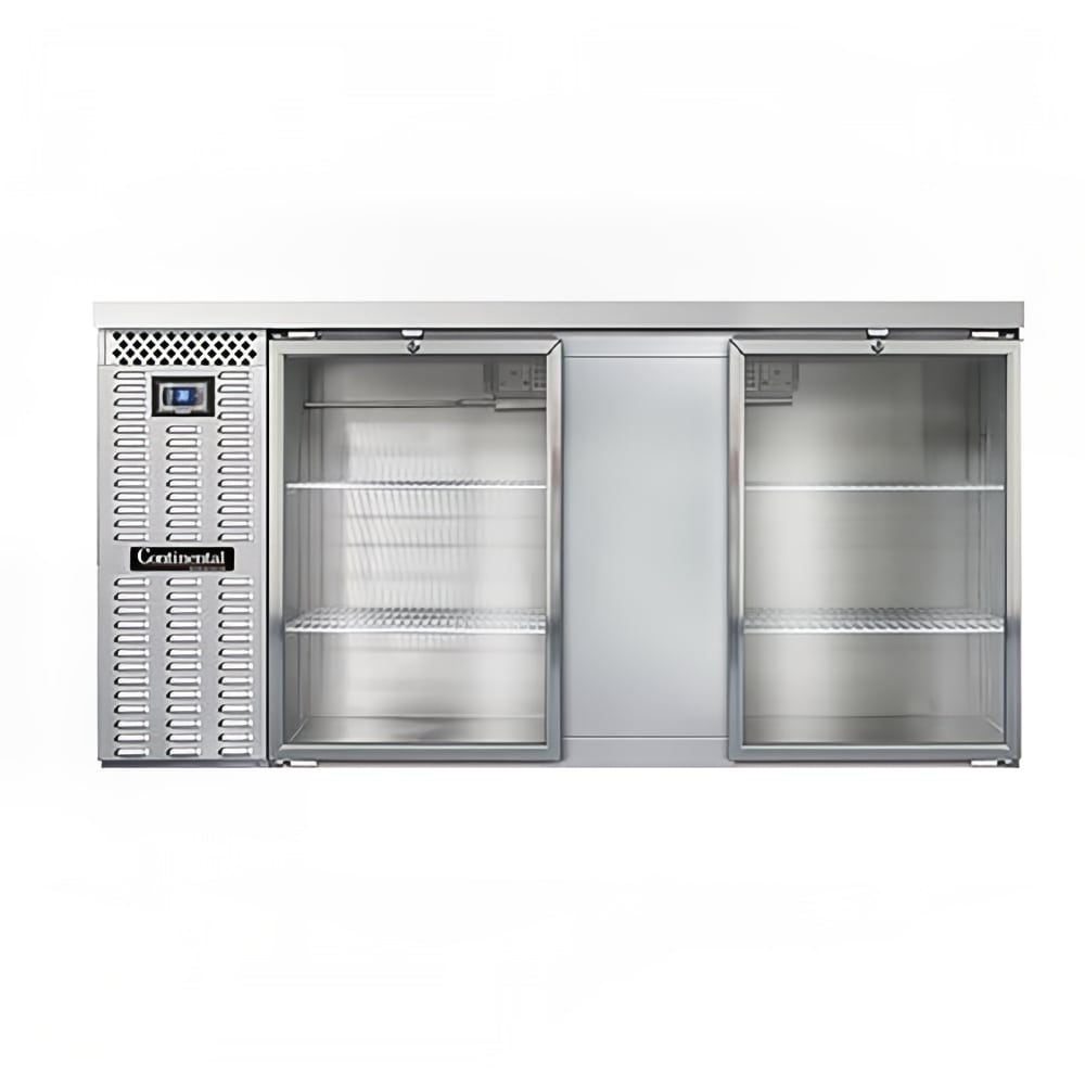 Continental BB69SNSSGD 69" Bar Refrigerator - 2 Swinging Glass Doors, Stainless, 115v