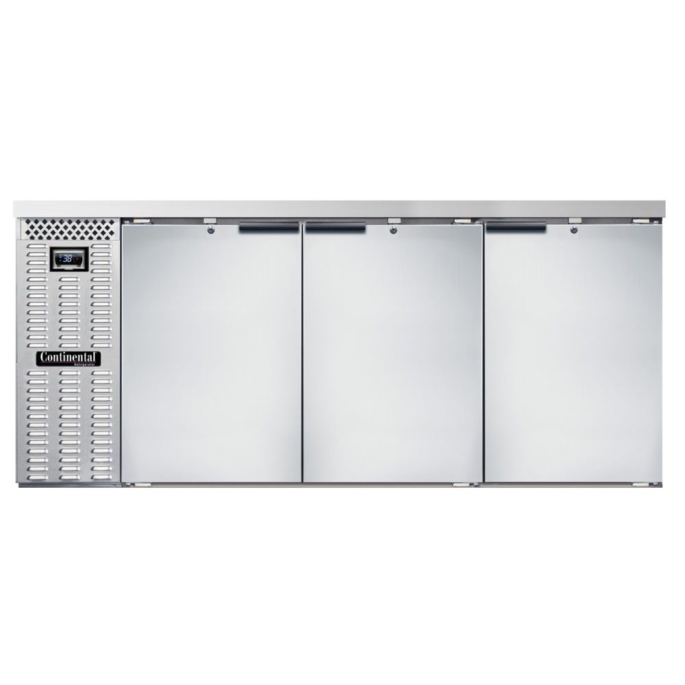 Continental BB79NSS 79" Bar Refrigerator - 3 Swinging Solid Doors, Stainless, 115v
