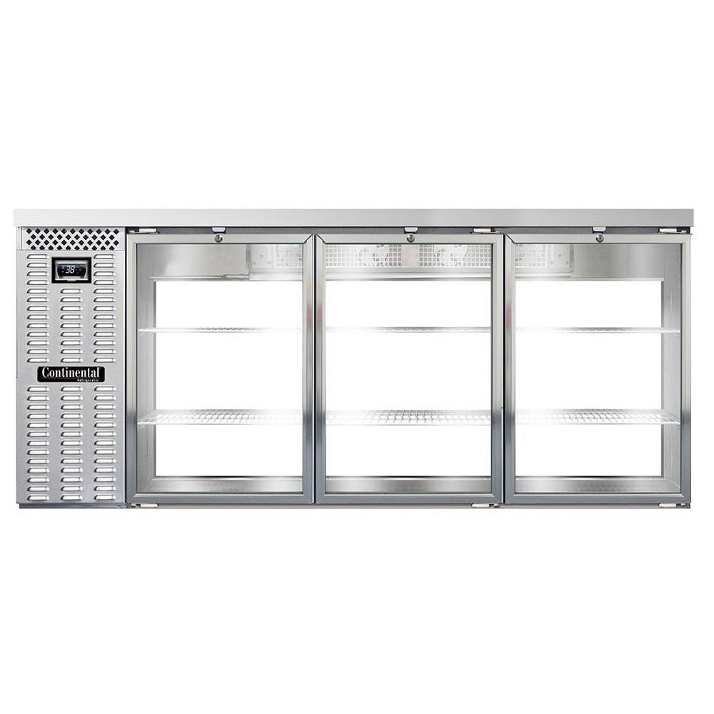 Continental BB79NSSGDPT 79" Pass Thru Bar Refrigerator - 6 Swinging Glass Doors, Stainless Steel, 115v