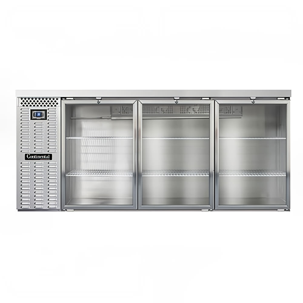 Continental BB79SNSSGD 79" Bar Refrigerator - 3 Swinging Glass Doors, Stainless, 115v