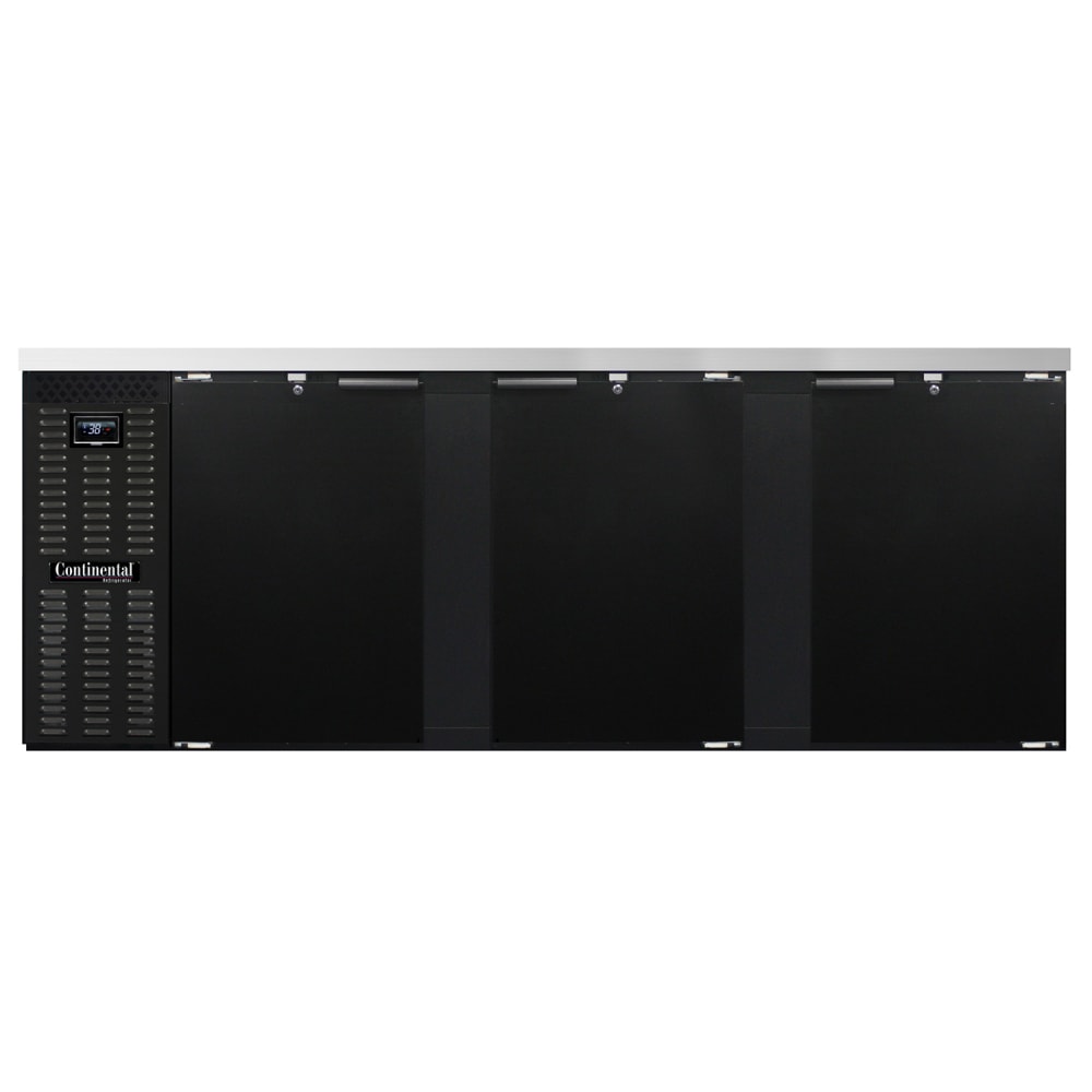 Continental BB90N 90" Bar Refrigerator - 3 Swinging Solid Doors, Black, 115v