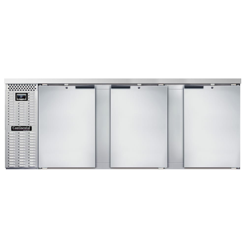 Continental BB90NSS 90" Bar Refrigerator - 3 Swinging Solid Doors, Stainless, 115v